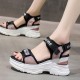 Platform Sponge Wedge Strappy Velcro Closure Sports Sandals - Pink