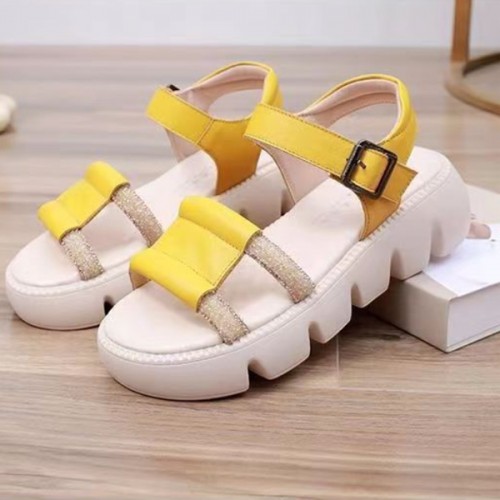 Platform Thick Soled Open Toe Sawtooth Buckle Closure Sandals - Yellow |image