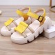 Platform Thick Soled Open Toe Sawtooth Buckle Closure Sandals - Yellow |image