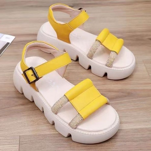 Platform Thick Soled Open Toe Sawtooth Buckle Closure Sandals - Yellow |image