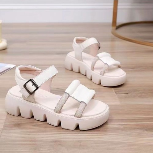 Platform Thick Soled Open Toe Sawtooth Buckle Closure Sandals - Cream |image