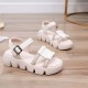 Platform Thick Soled Open Toe Sawtooth Buckle Closure Sandals - Cream |image