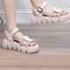 Platform Thick Soled Open Toe Sawtooth Buckle Closure Sandals - Cream |image