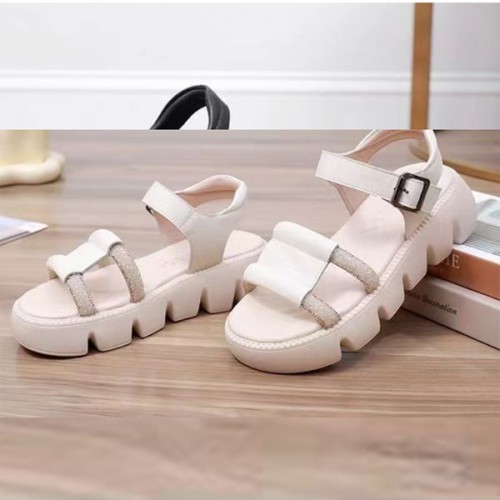 Platform Thick Soled Open Toe Sawtooth Buckle Closure Sandals - Cream |image
