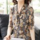 Leisure Fashion Floral Bow V-neck Flare Sleeve Blouse Women Shirt - Grey