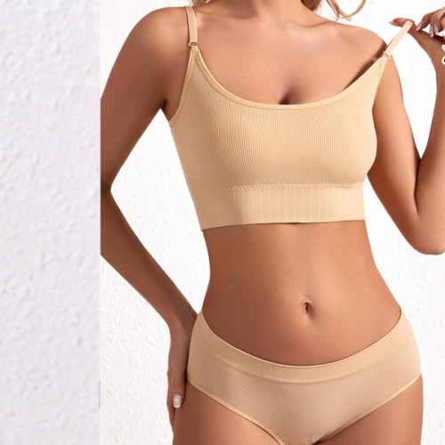 Detachable Mold Cup Sporty Sling Shape Women Bra Set - Cream |image