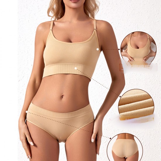 Show Image for Detachable Mold Cup Sporty Sling Shape Women Bra Set - Cream Detachable Mold Cup Sporty Sling Shape Women Bra Set - Cream |image