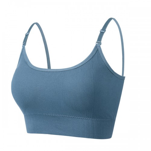 Detachable Mold Cup Sporty Sling Shape Women Bra Set - Blue |image