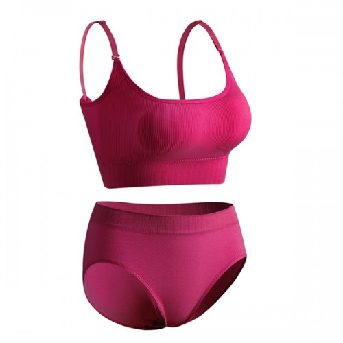 Detachable Mold Cup Sporty Sling Shape Women Bra Set - Pink |image