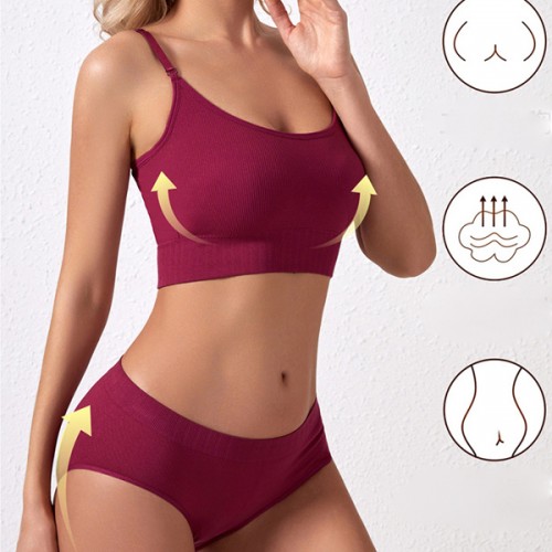 Detachable Mold Cup Sporty Sling Shape Women Bra Set - Pink |image