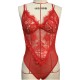 Garter Leotard Lace Hollow Lingerie Corset Backless Bodysuit - Red