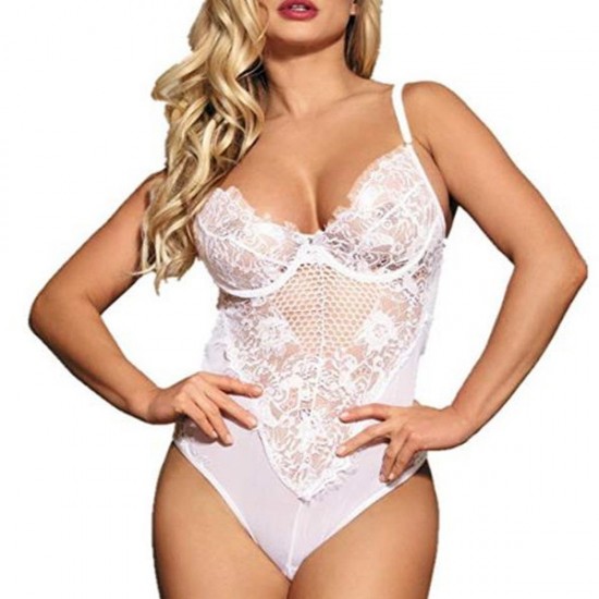 Show Image for Garter Leotard Lace Hollow Lingerie Corset Backless Bodysuit - White Garter Leotard Lace Hollow Lingerie Corset Backless Bodysuit - White |image