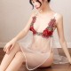 Lace Deep Floral V-neck See-through Sleepwear G-string Nightwear - White |image