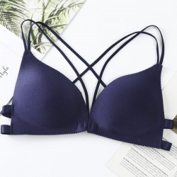 Back Cross One Piece Gathering Thin Sponge Pad Women Bra - Blue
