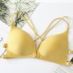 Back Cross One Piece Gathering Thin Sponge Pad Women Bra - Yellow