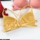 Back Cross One Piece Gathering Thin Sponge Pad Women Bra - Yellow |image
