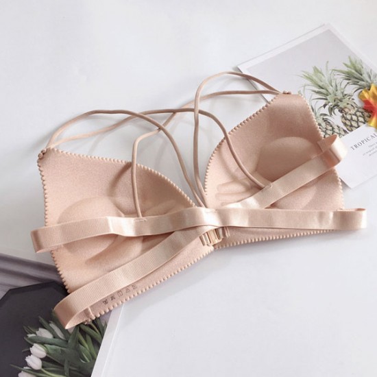 Back Cross One Piece Gathering Thin Sponge Pad Women Bra - Pink |image