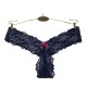 Fashionable Lace Floral Hollows Out Thong Panty Women's Underwear - Blue