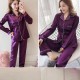 Plain Silk Pajama Long Sleeve Cardigan Lapel Collar Nightwear - Purple |image