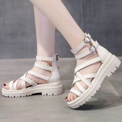 Comfort High Top Buckle Decor Zipper Back Women Sandals - White