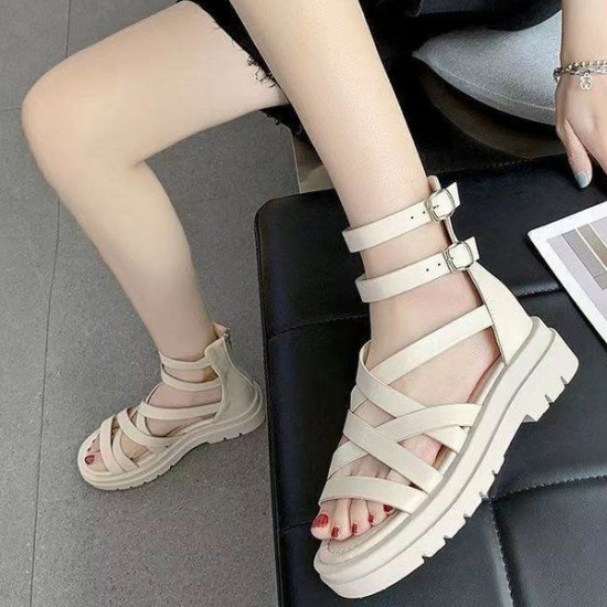 Showing image for Comfort High Top Buckle Decor Zipper Back Women Sandals - White Comfort High Top Buckle Decor Zipper Back Women Sandals - White |image