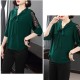 Korean Style V Neck Lace Bottoming Sleeve Loose Bowknot Women Tops - Green |image
