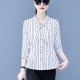 Trendy Stripes Button Up Bow-neck Ribbon Knotted Women Tops - White