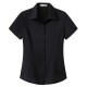 Solid Color Lapel Collar Button Down Short Sleeve Women Tops - Black