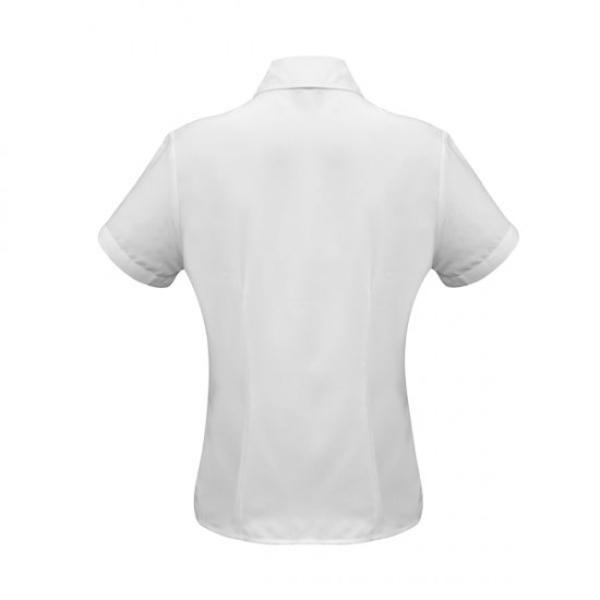 Solid Color Lapel Collar Button Down Short Sleeve Women Tops - White |image