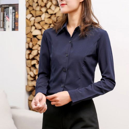 Elegant Lapel Long Sleeve Slim Single Breasted Formal Tops - Blue |image