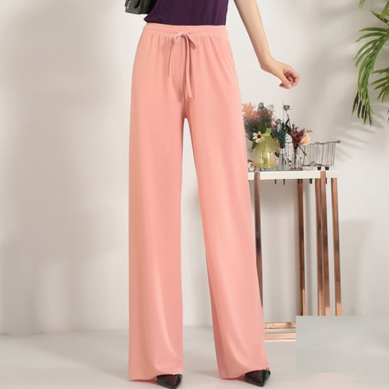 Comfortable Solid Palazzo Lace Up Wide Leg Trouser Pants - Pink |image