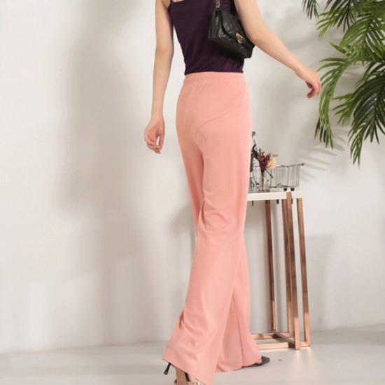 Comfortable Solid Palazzo Lace Up Wide Leg Trouser Pants - Pink |image