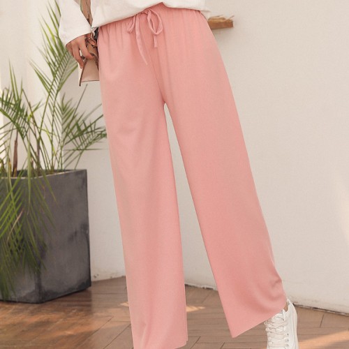 Comfortable Solid Palazzo Lace Up Wide Leg Trouser Pants - Pink |image