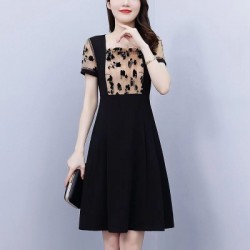Sleek Black Dress with Floral Lace Accent