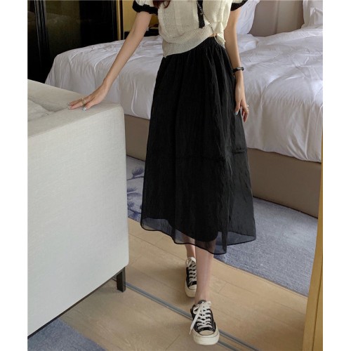 Elegant Taupe Maxi Skirt with Tiered Design and Flowy Finish - Black |image