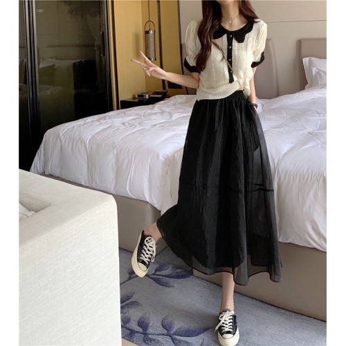 Elegant Taupe Maxi Skirt with Tiered Design and Flowy Finish - Black |image