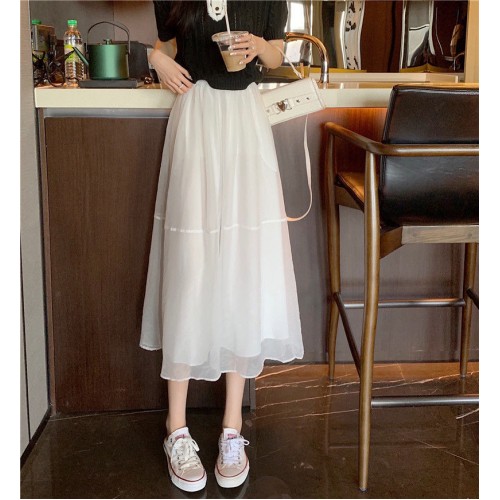 Elegant Taupe Maxi Skirt with Tiered Design and Flowy Finish - White |image