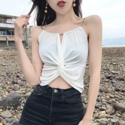 Beautiful Backless Shoulder Versatile Sexy Navel Exposed Shirt - White