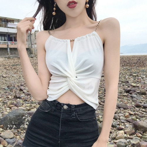 Beautiful Backless Shoulder Versatile Sexy Navel Exposed Shirt - White |image