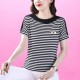 Women Short-Sleeve Horizontal Striped T-Shirt - Black|image