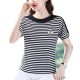 Women Short-Sleeve Horizontal Striped T-Shirt - Black|image