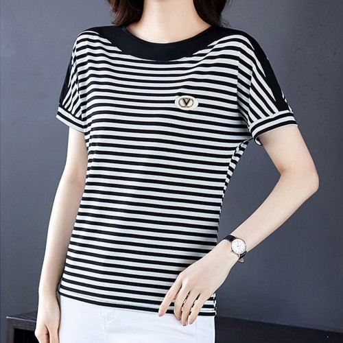 Women Short-Sleeve Horizontal Striped T-Shirt - Black|image