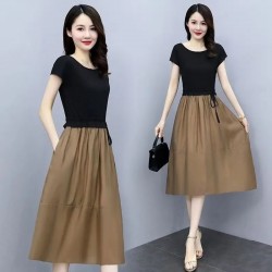 Classic Black Top and Coffee Skirt Midi Dress