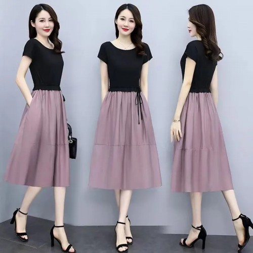 Classic Black Top and Pink Skirt Midi Dress |image