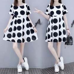 Trendy Oversized Bold Polka Dot Mini Dress - White