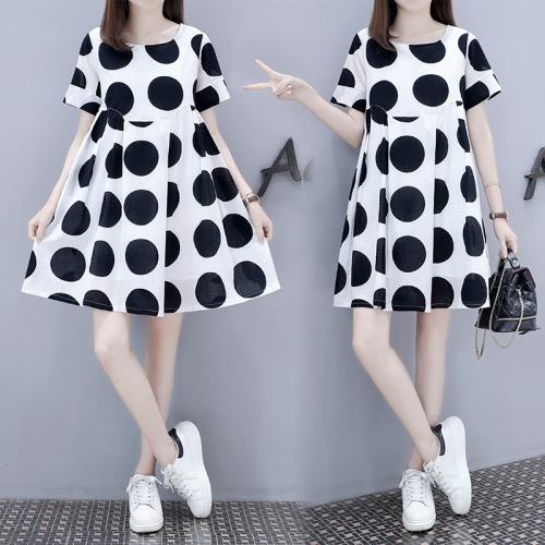 Trendy Oversized Bold Polka Dot Mini Dress - White |image