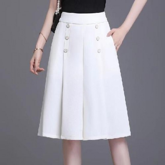 Classic White Panel Skirt with Decorative Buttons |image