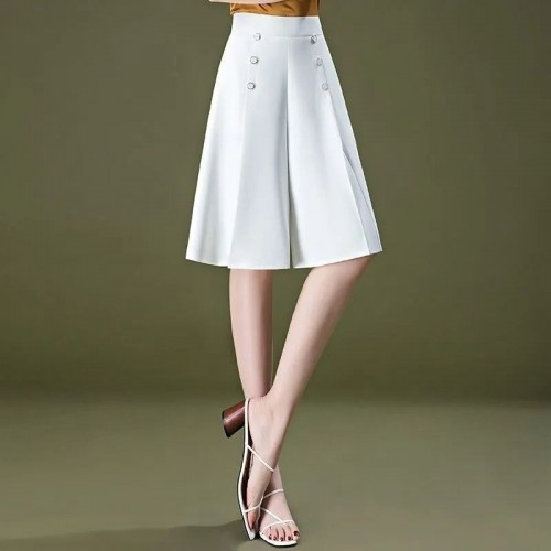 Classic White Panel Skirt with Decorative Buttons |image