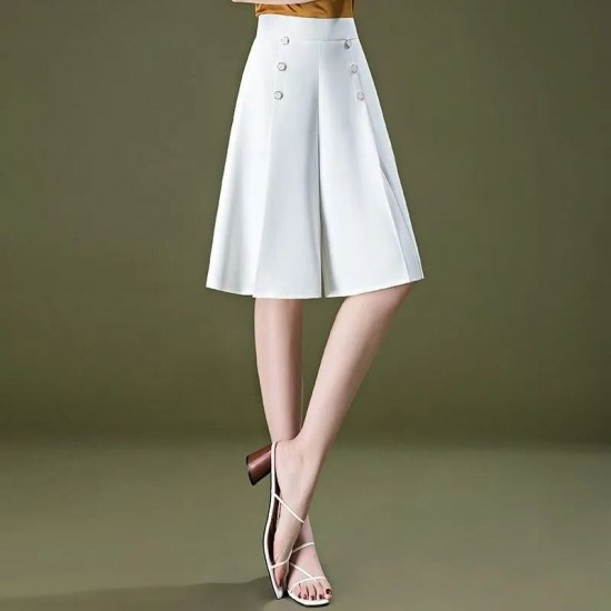 Classic White Panel Skirt with Decorative Buttons |image