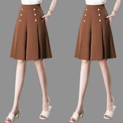 Classic Brown Panel Skirt with Decorative Buttons